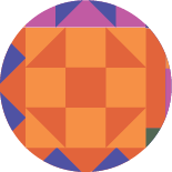A geometric quilt block pattern in orange and dark orange. The quilt square design is based on the historical Underground Railroad pattern called Shoofly that means "a liason. a person who might aid in the flight." This icon is used to illustrate BSWC's value of "direct community support"